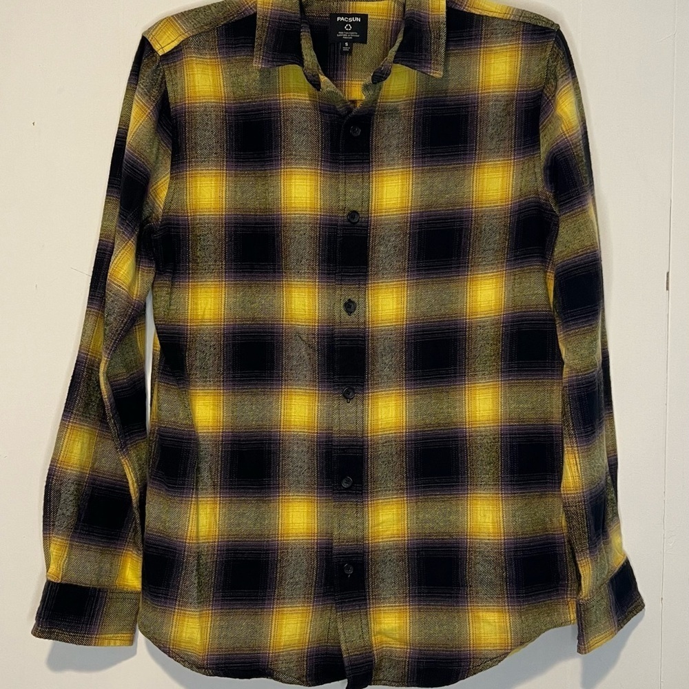 PacSun Yellow and Black Plaid Shirt Button Up Women’s C9